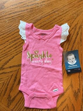 Gerber Pink Eyelet Sleeve Onesie with Gold Foil Text